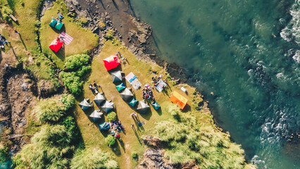 Top view of the campground on the river bank