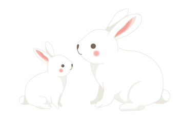 白ウサギの親子（横向き）のイラスト