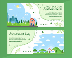 World Environment Day Banner Template Flat Cartoon Background Vector Illustration