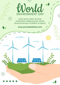 World Environment Day Flyer Template Flat Cartoon Background Vector Illustration