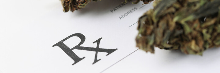 Dried marijuana herb lying on blank medical prescription