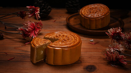 Delicious traditional mooncakes for Chinese Mid Autumn festival celebration