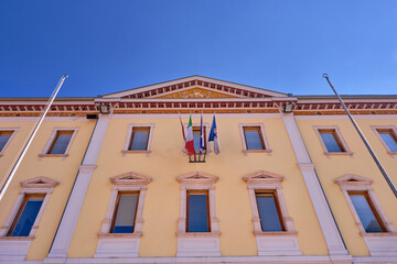 Fototapeta na wymiar municipal building in the town of predazzo trentino alto adige