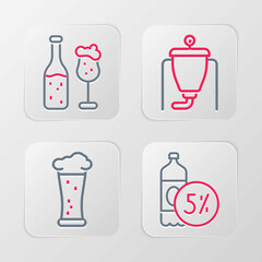 Set line Beer bottle, Glass of beer, brewing process and and glass icon. Vector