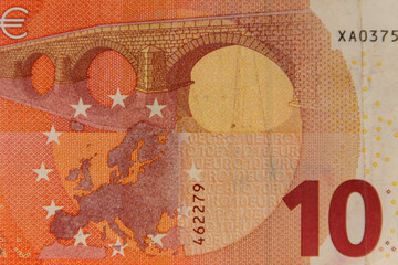 Macro shot of ten euro banknote