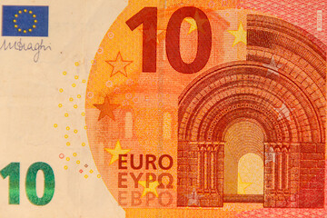 Macro shot of ten euro banknote