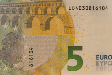 Macro shot of five euro banknote