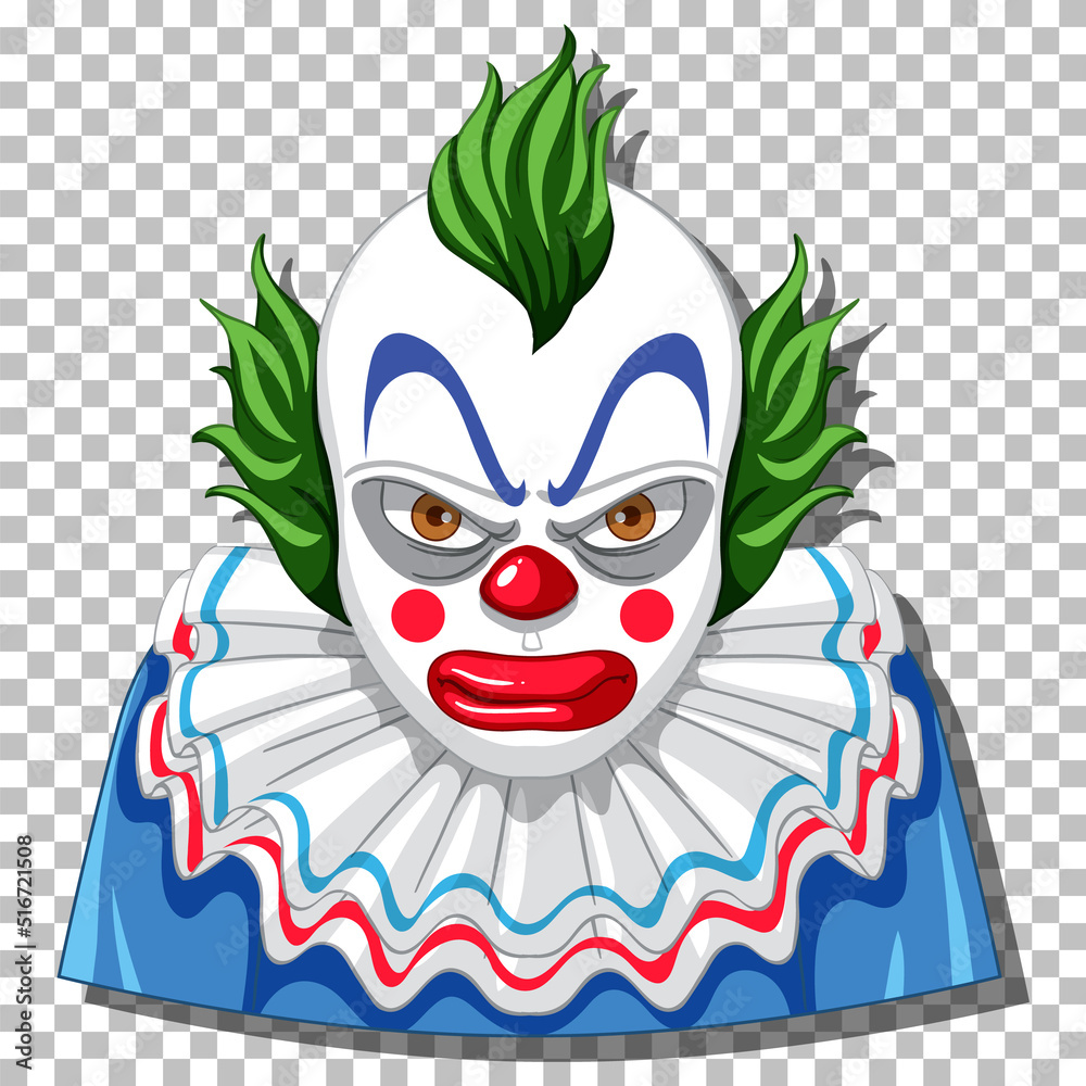 Poster scary clown head on grid background