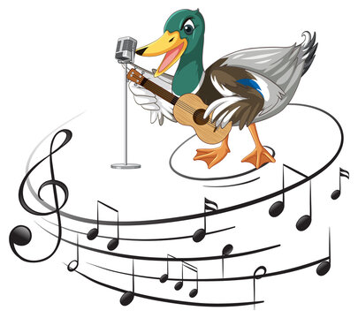 The duck play guitar, ukulele with music note