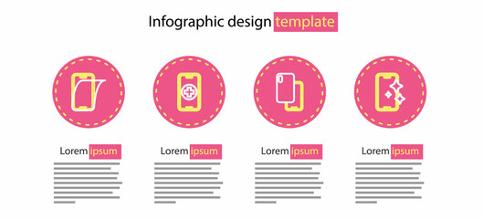 Set line Smartphone, Glass screen protector, Phone repair service and icon. Vector