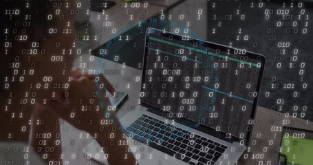 Animation of data processing over caucasian businesswoman using laptop - Powered by Adobe