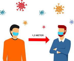 two people wearing masks with virus icon