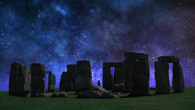 Stonehenge with Night Sky and Stars , England, UK