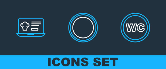 Set line Toilet, Online ordering and delivery and Plate icon. Vector