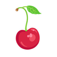 Fresh cherry. In cartoon style. Isolated on white background. Vector flat illustration.