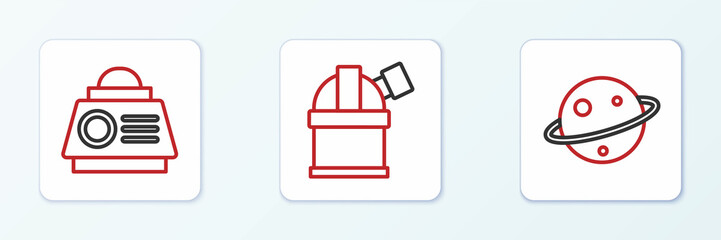 Set line Planet Saturn, Space capsule and Astronomical observatory icon. Vector