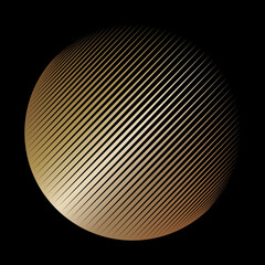 Gold metallic effect halftone lines round background, vector illustration.