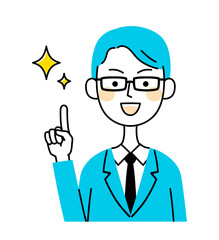 眼鏡のビジネスマン　指差し　イラスト素材