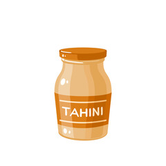 Tahini paste jar. Vector illustration cartoon icon isolated on white background.