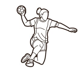Handball Sport Female Player Action Graphic Vector