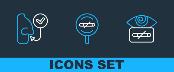 Set line Hypnosis, Healthy breathing and No smoking icon. Vector
