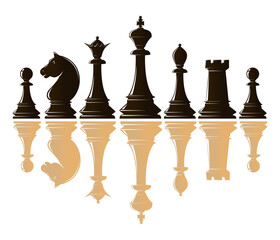 Set of ivory chess pieces. Chess piece icons. Board game. Vector illustration isolated on white background