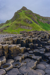vertical view of the many volcanic basalt columns of the Giant's Causeway in Northern Ireland