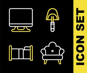 Set line Spatula, Sofa, Bed and Smart Tv icon. Vector