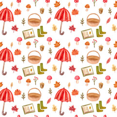 Watercolor autumn pattern on white. Vector illustration
