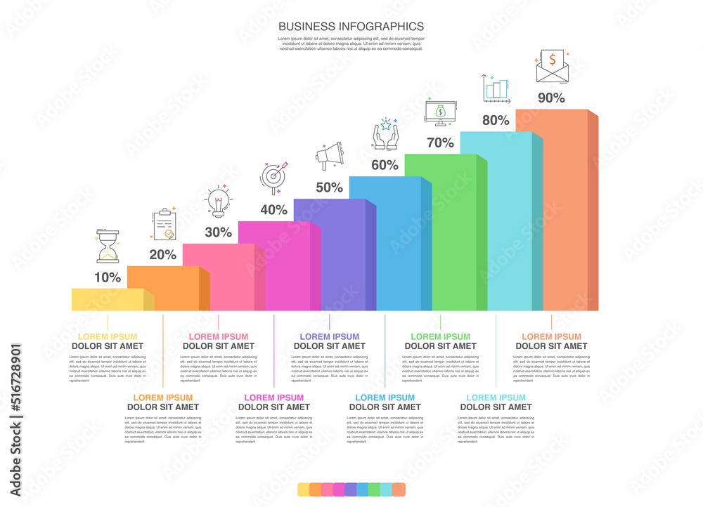 Poster vector creative infographic of columns bar chart with nine options. modern comparison business table