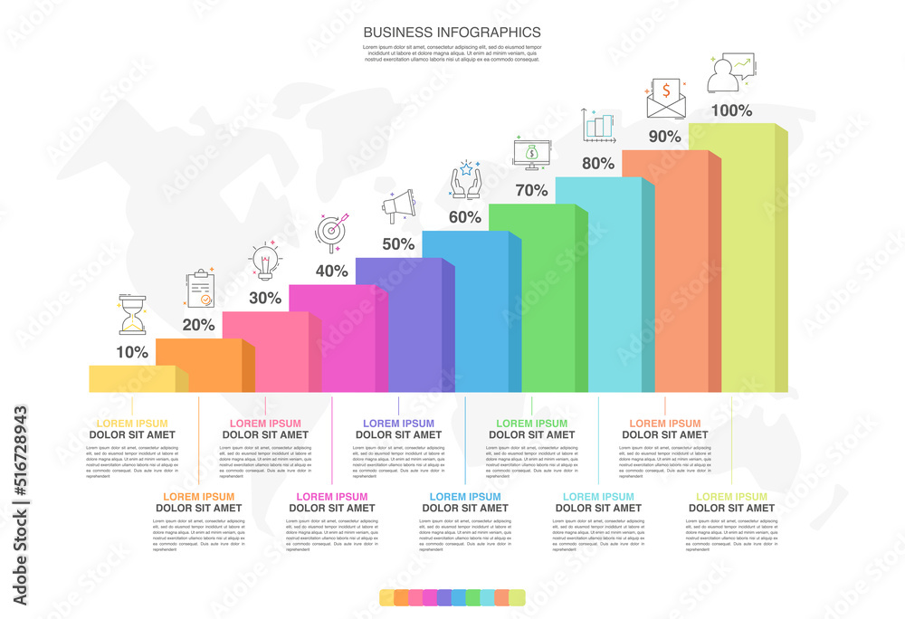 Poster vector creative infographic of columns bar chart with 10 options. modern comparison business table i