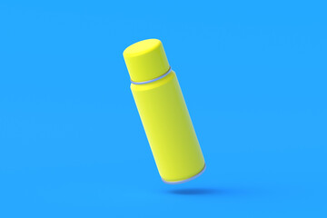 Levitating metallic can of spray paint with lid. Hairspray or lacquer. Disinfectant sprayer. Renovation equipment. Gas in aerosol container. Tool for street art. 3d render