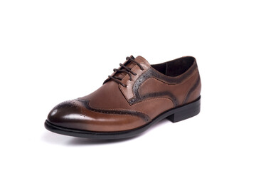 perfect man leather shoes on white background
