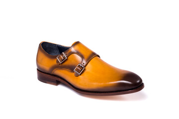 men shoe isolated, brown,  leather. isolated on white background.