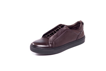 perfect man leather shoes on white background