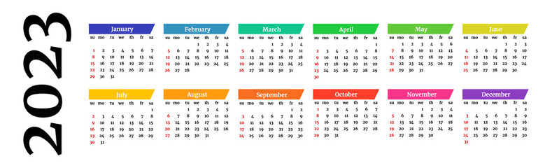 Calendar for 2023 isolated on a white background