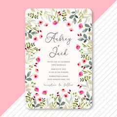 wedding invitation with pink wildflower watercolor - obrazy, fototapety, plakaty