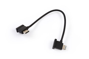 Short USB-C to Lightning cable on a white background