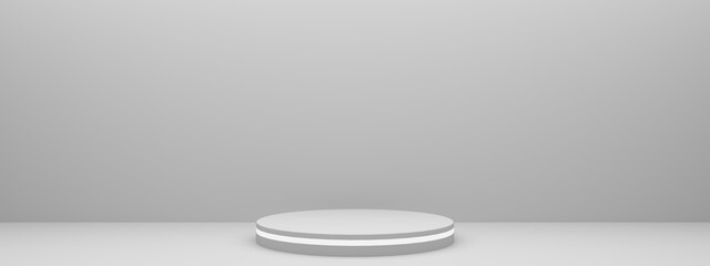 The circle podium stage is on a grey background. clear background.3d geometric forms design.3d rendering