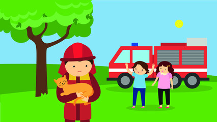 The fireman took the cat out of the tree