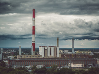 Moody sky over power plant