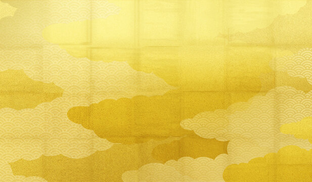 金箔と雲の抽象的な和風なイラスト背景