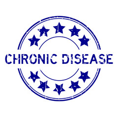 Grunge blue chronic disease word with star icon round rubber seal stamp on white background