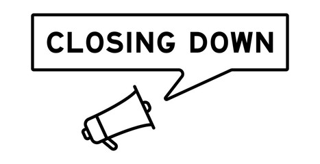 Megaphone icon with speech bubble in word closing down on white background