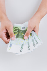 Man counting money, economy concept, allocation of money.Crisis after the covid-19 epidemic .Euro...