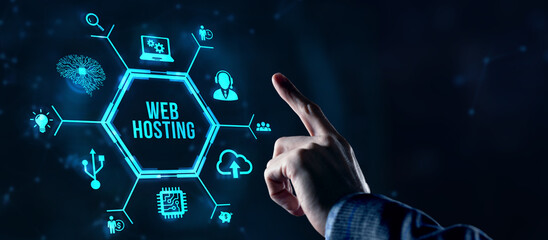 Internet, business, Technology and network concept. Web Hosting. The activity of providing storage...