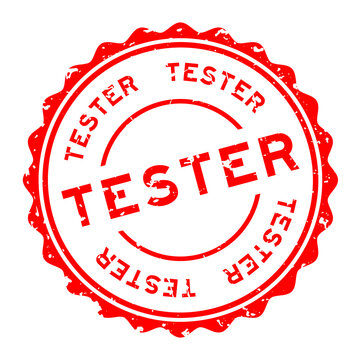 Grunge red tester word round rubber seal stamp on white background
