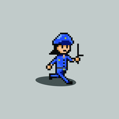 pixel art style, old videogames style, retro style 18 policewoman run