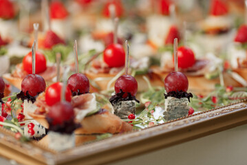 Canape appetizers with grape and DorBlu cheese