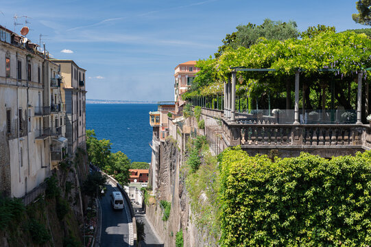Piazza Tasso. Town square in Sorrento. Old narrow Italian street.
